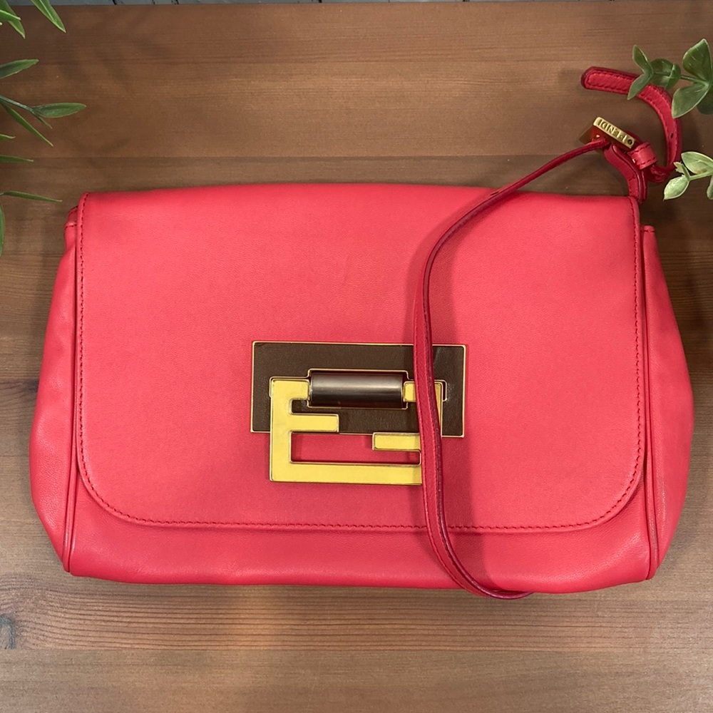 Fendi Leather Fan Di Convertible Clutch Crossbody Bag